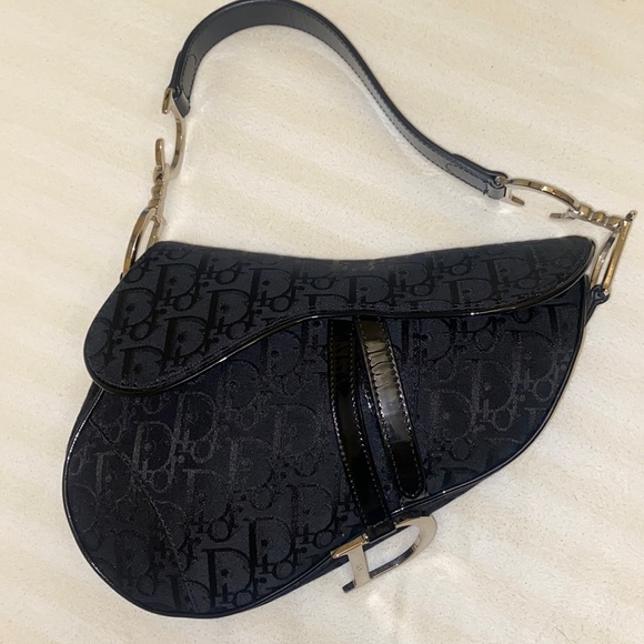 Vintage Dior saddle bag black in monogram classic authentic mint silver - Picture 2 of 12
